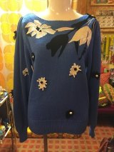 WH/BKボタンモチーフ＆FLOWERパッチ　サマーKnit