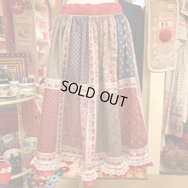 画像1: Patchwork柄 Flower lace Circular Skirt