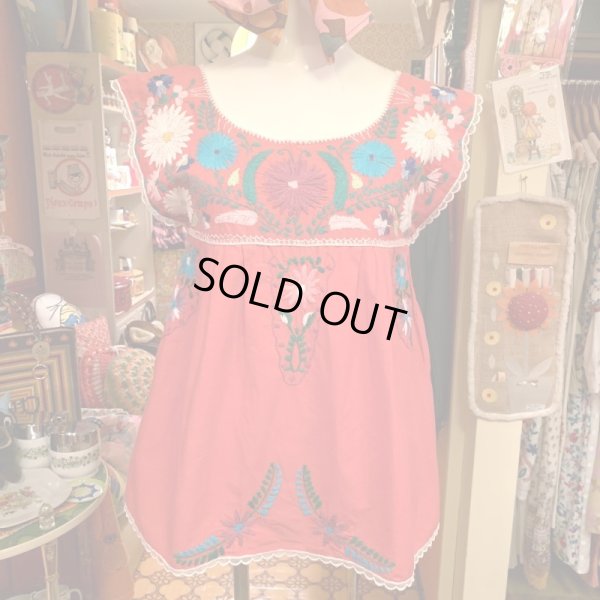 画像1: Mexican flower embroidered tops