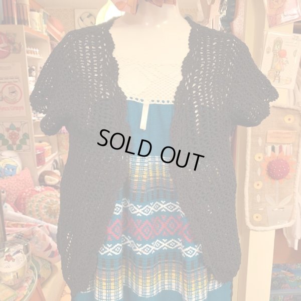 画像1: (SALE) Black flower motif crochet tops