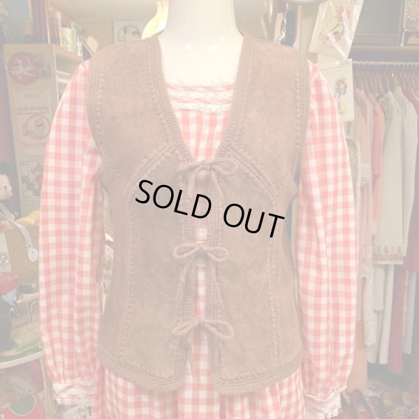 画像1: （SALE）Brown suede&knit vest