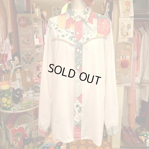 画像1: Flower patchwork pattern shirt