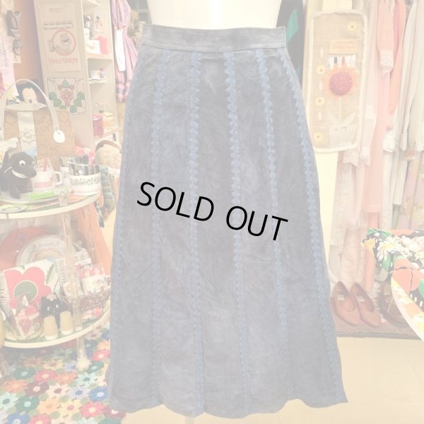 画像1: Navy suede patchwork skirt