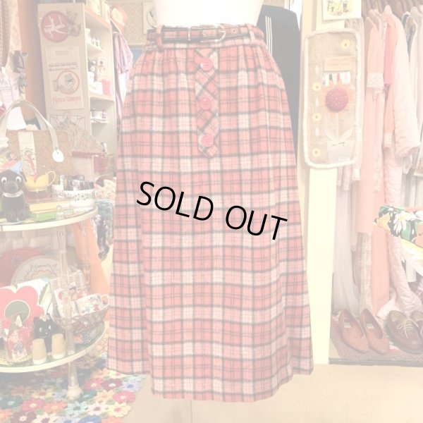 画像1: RD/BK Plaid wool skirt