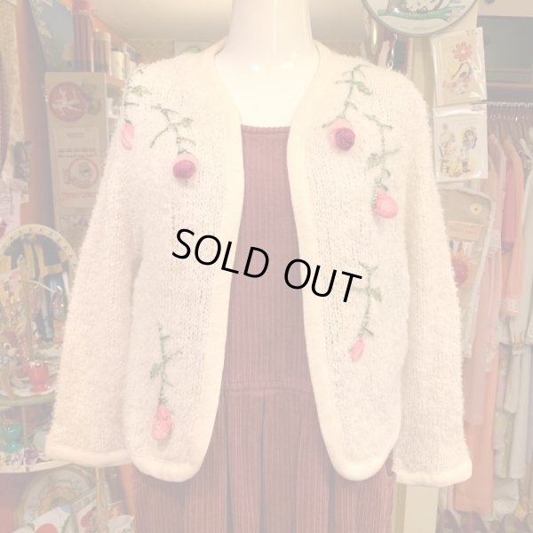 画像1: 50'S Rose motif mohair knit cardigan