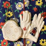 DEAD STOCK Vintage Flower beads mini bag&marine patch mini glove set
