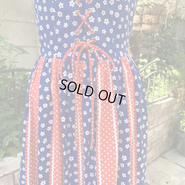 画像2: 70'S Sears flower pattern laceup sleeveless dress