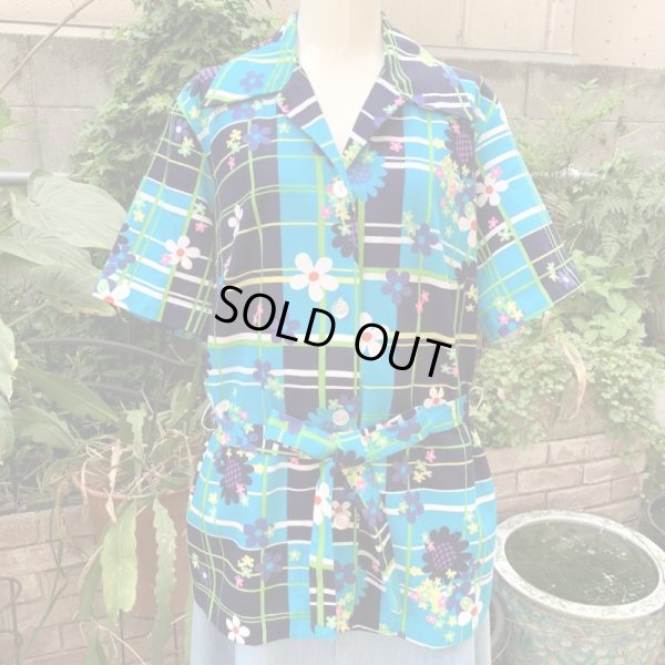 画像1: Vintage flower pattern belted shirt