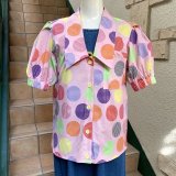 80'S  Made in Italy Checkered polka dot pattern blouse