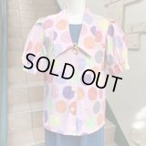 80'S  Made in Italy Checkered polka dot pattern blouse