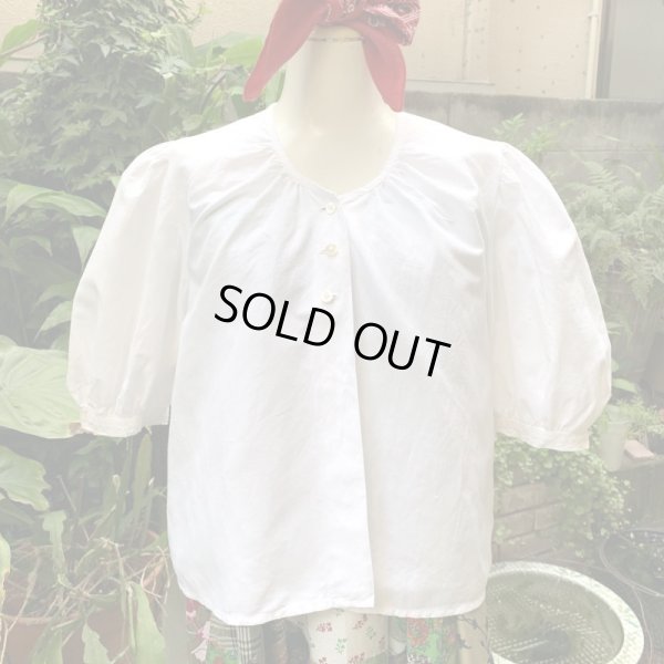 画像1: Vintage white cotton balloon sleeve blouse