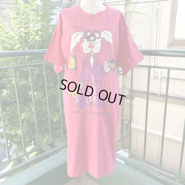 画像1: Vintage Good morning rabbit printed tee dress