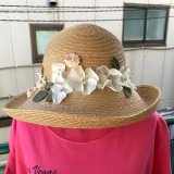 Vintage flower decoration straw hat