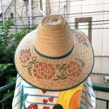 Vintage Guatemala flower printed wide brim straw hat