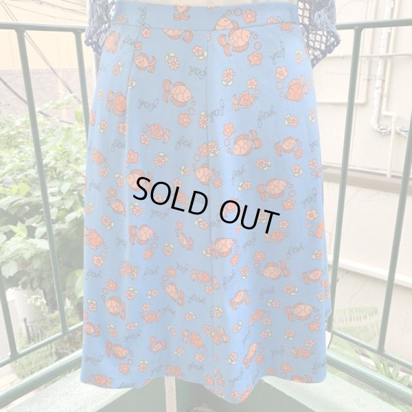 画像1: Fish＆Flower pattern flare skirt