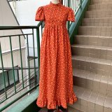 Vintage heart&flower・fruits pattern dress