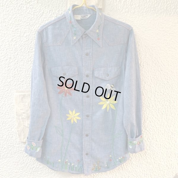 画像1: Vintage embroidery&paint western shirt