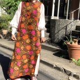 Vintage flower pattern cotton linen long dress