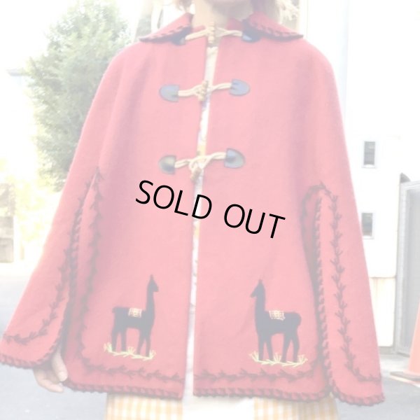 画像1: Vintage donkey patch&embroidery wool poncho coat
