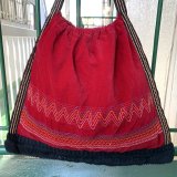 (SALE) Vintage colorful stitch burgundy velor bag