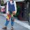 画像1: Vintage colorful suede patchwork denim pants (1)