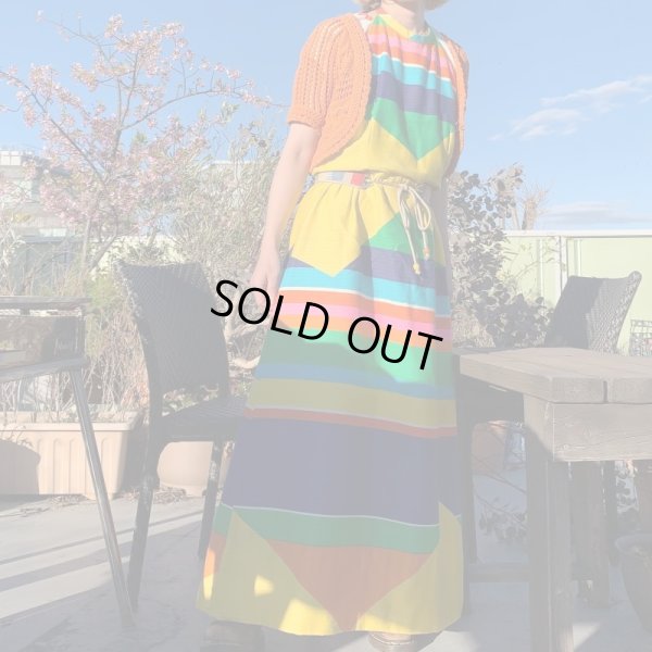 画像1: Vintage Hawaiian rainbow color halter neck dress