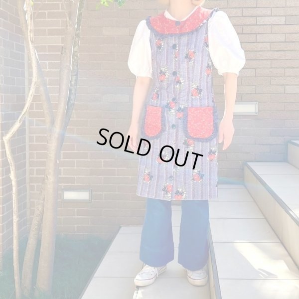 画像1: Vintage ruffle collar&pocket sleeveless dress