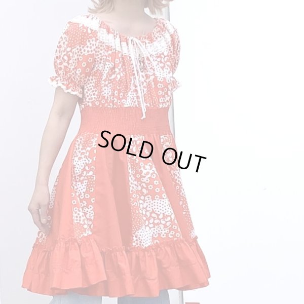 画像1: Vintage flower pattern ruffle lace dress