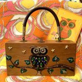Vintage owl lucite decoration wood bag