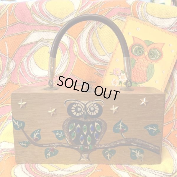 画像1: Vintage owl lucite decoration wood bag