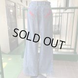 Vintage embroidery pocket denim flare pants