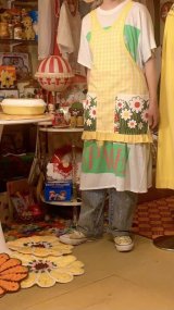 Vintage YE checkered pop flower pocket apron