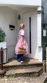 (SALE)Vintage checkered cherry&strawberry sleeveless cotton dress