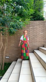 70'S patchwork printed apron dress