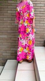 (SALE)Vintage colorful flower Hawaiian dress