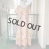 Vintage colorful flower printed frill line dress