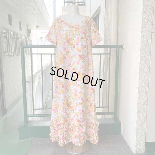 画像1: Vintage colorful flower printed frill line dress