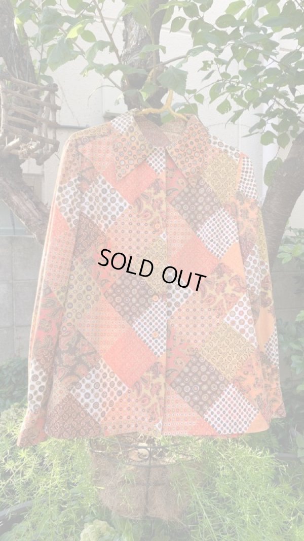 画像1: Vintage patchwork printed cotton blouse