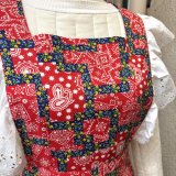 Vintage bandana&flower patchwork printed apron dress