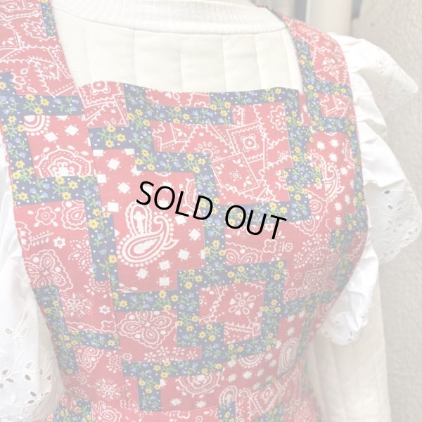 画像1: Vintage bandana&flower patchwork printed apron dress