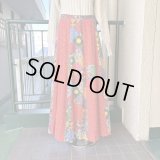 Vintage flower patchwork printed 2pocket long skirt