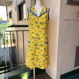 Vintage flower printed design collar sleeveless dress