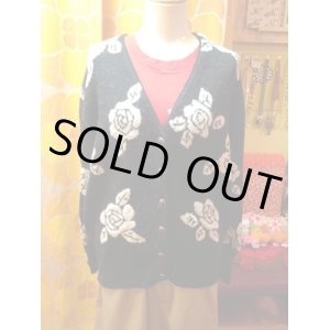画像: BK/WH バラ柄 mixKnitカーデ