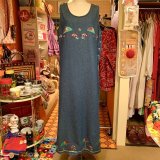 画像: Umbrella embroidery denim sleeveless onepiece