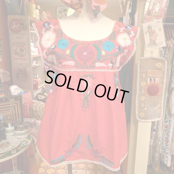 画像1: Mexican flower embroidered tops
