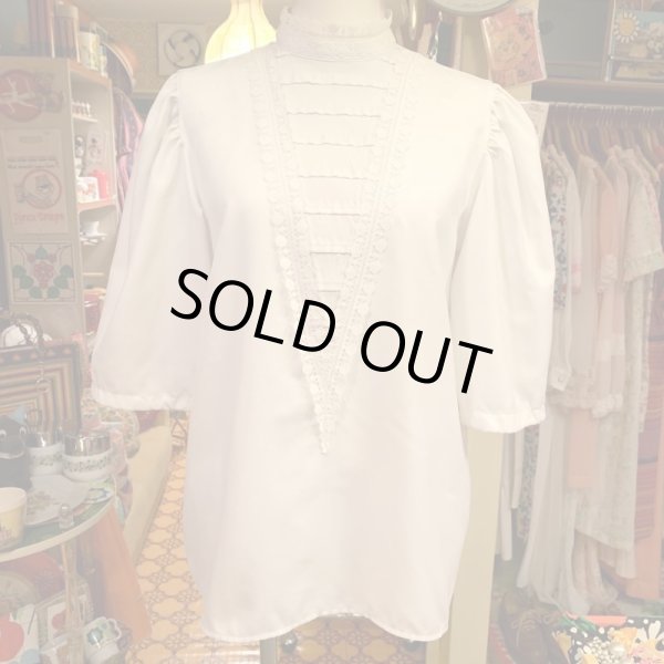 画像1: Vintage V laceline white blouse