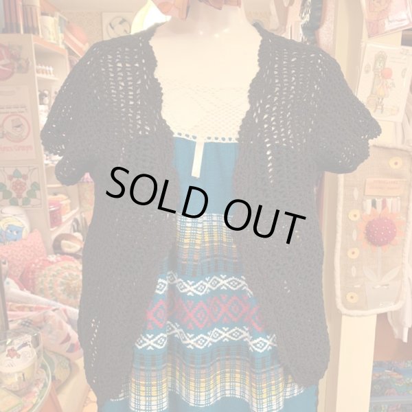 画像1: (SALE) Black flower motif crochet tops