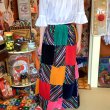 画像1: stripe＆velor patchwork long skirt