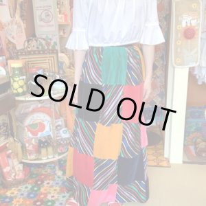 画像: stripe＆velor patchwork long skirt