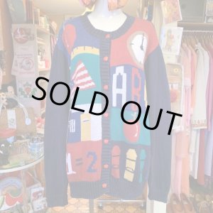 画像: School motif pattern cotton knit cardigan